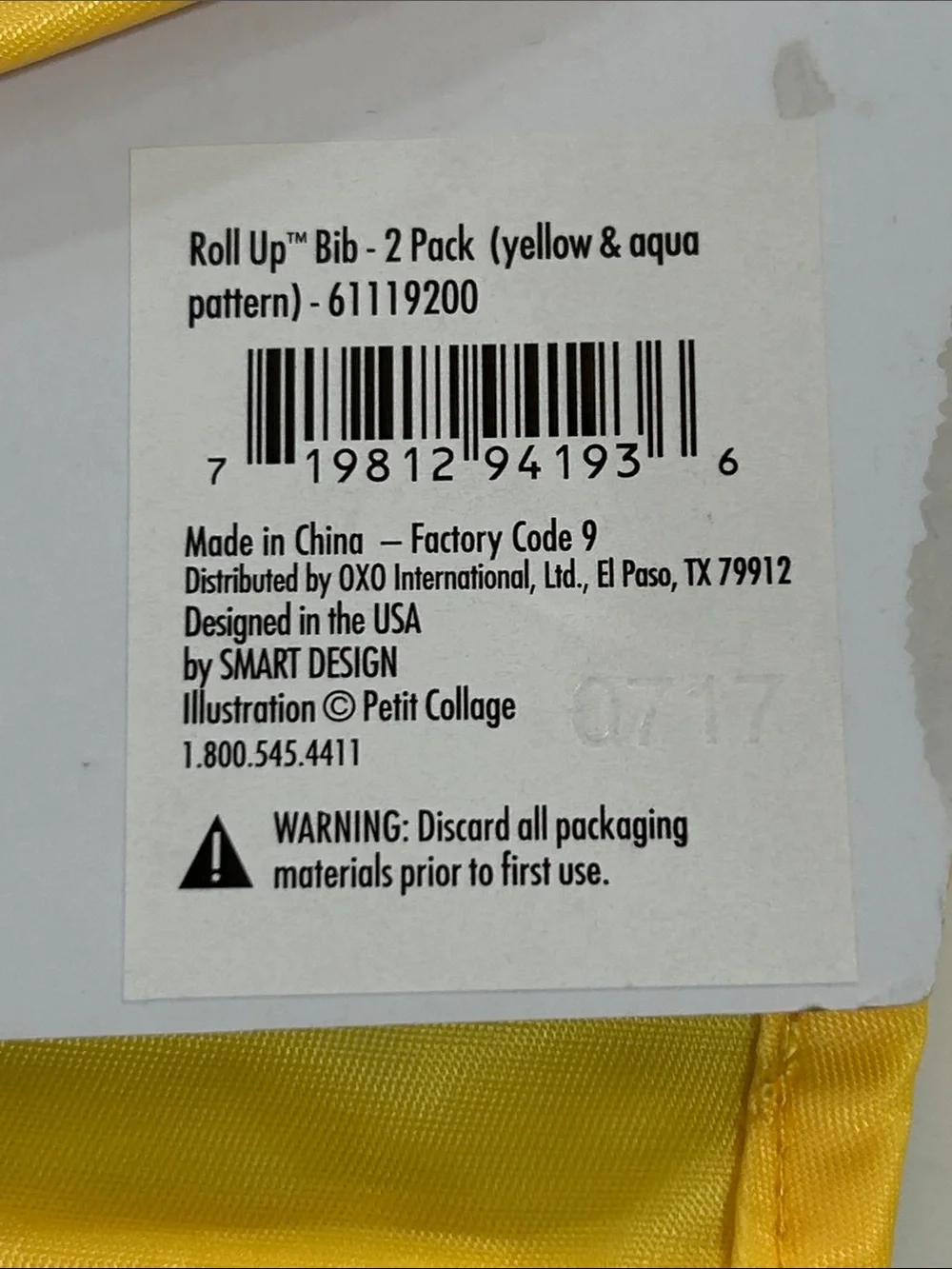 OXO Tot Roll Up Bib in Teal, Yellow and Aqua New